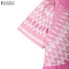 ZANZEA Women Casual V-Neck Summer Short Sleeve Print Dress