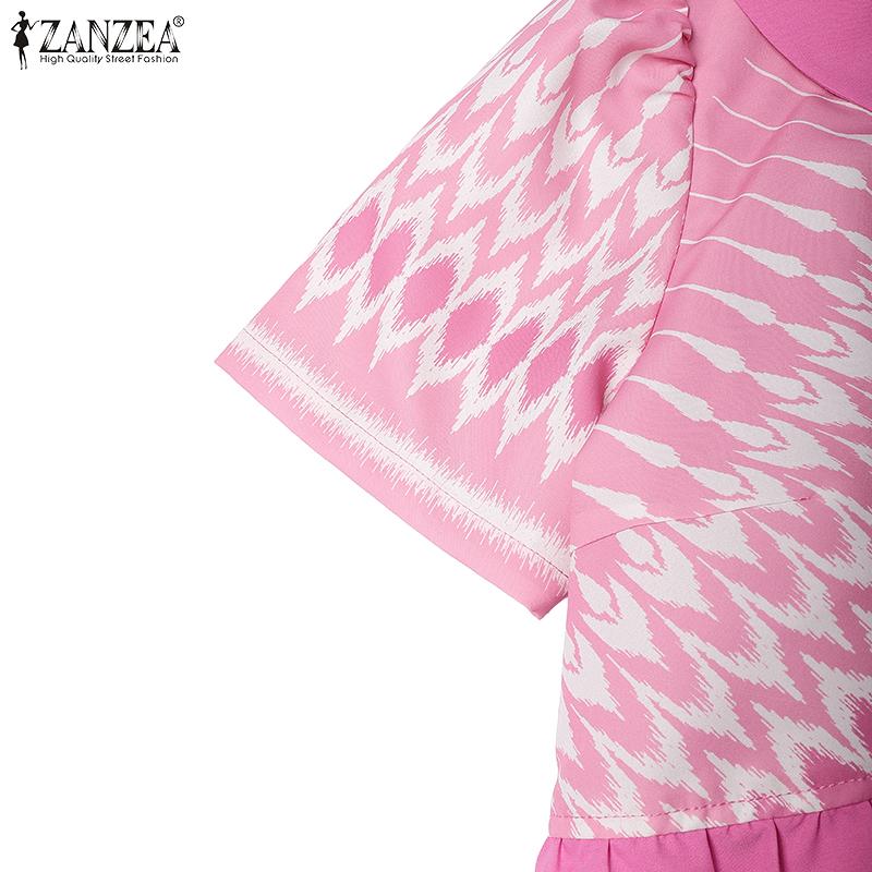 ZANZEA Women Casual V-Neck Summer Short Sleeve Print Dress