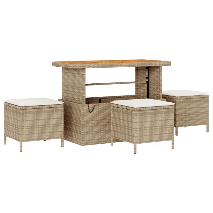 Canapés de Jardin 14 Pièces avec Coussins Beige Poly Rotin Acacia, Canapé de Jardin 2 Places avec Coussins Beige Poly Rotin, 3362201