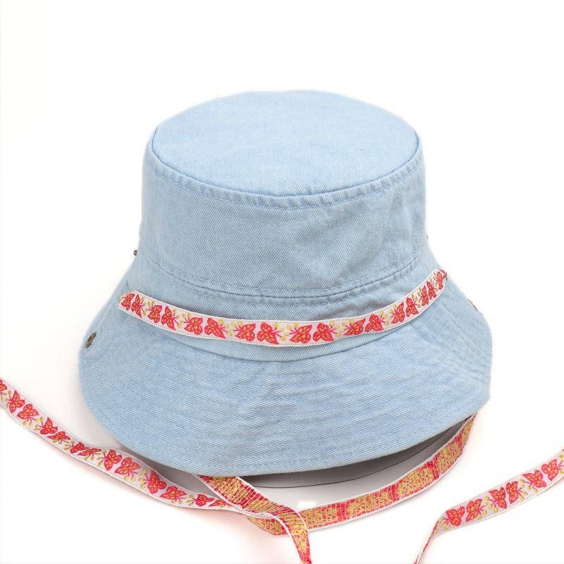 Outdoor bow knot fisherman hat women's fashionable washed denim hat hiking caps