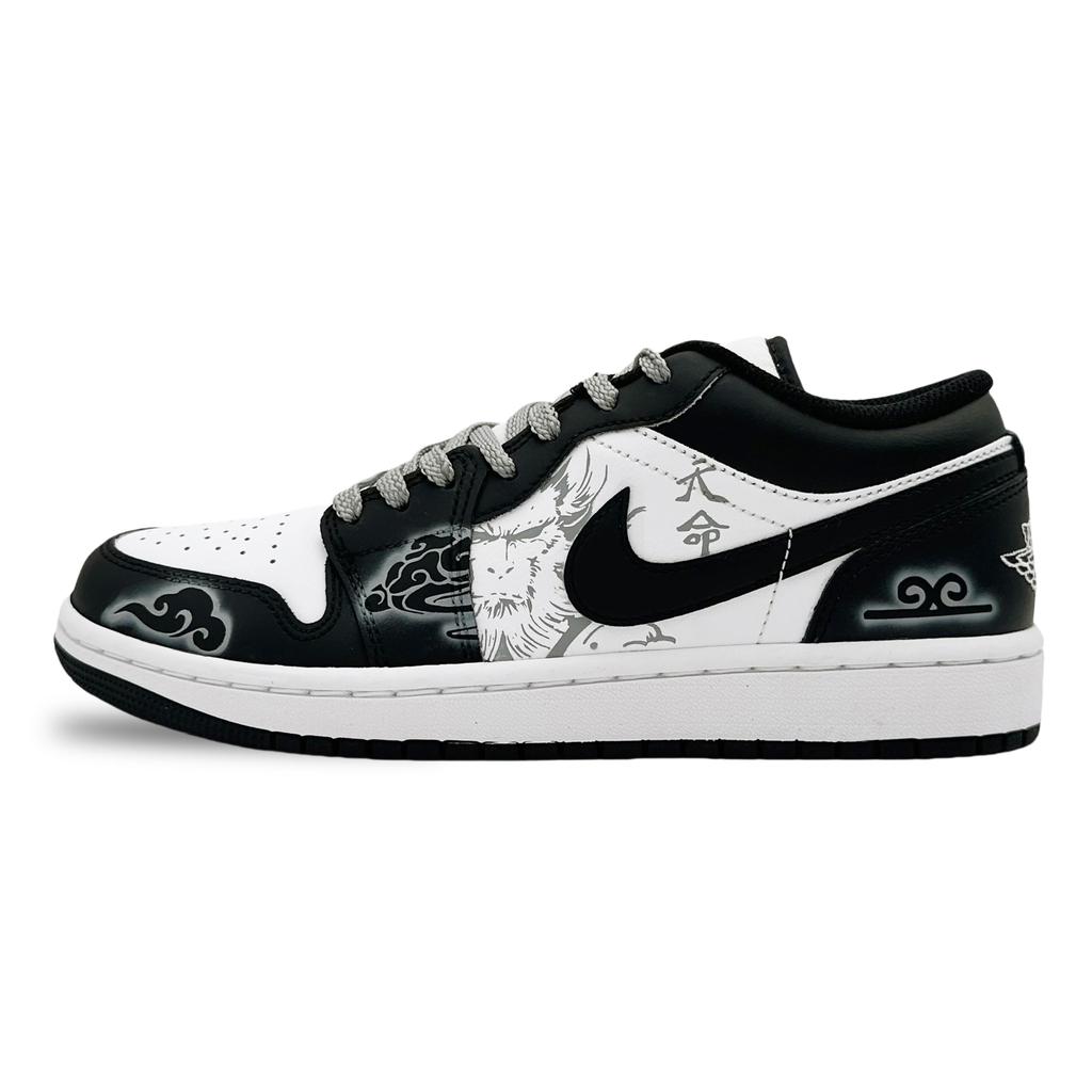 Jordan Air Jordan 1 Low Leather Cushioning Slip Resistant Low Top Vintage Basketball Shoes Men's Black White 553558-132(Team44-)