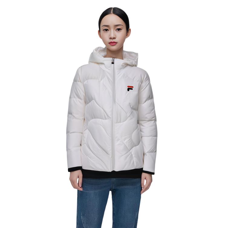 Fila Fleece Hooded Short Sports Down Jacket Women Jackets Standard-White F11W048919FWT