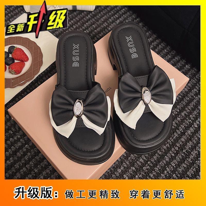 Platform beach shoes fairy wind cool slippers female summer wear 2025 new fashion bow high-end cool slippers