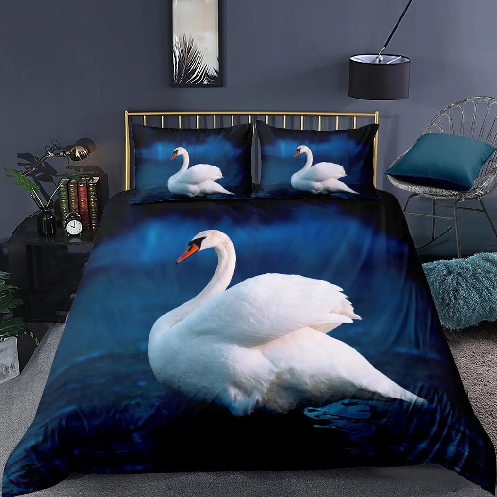 Comforter Print Swan Bedding Sets Us King 259X229Cm High Quality Super Soft Comfortable Cotton Bedding Set Home Textile