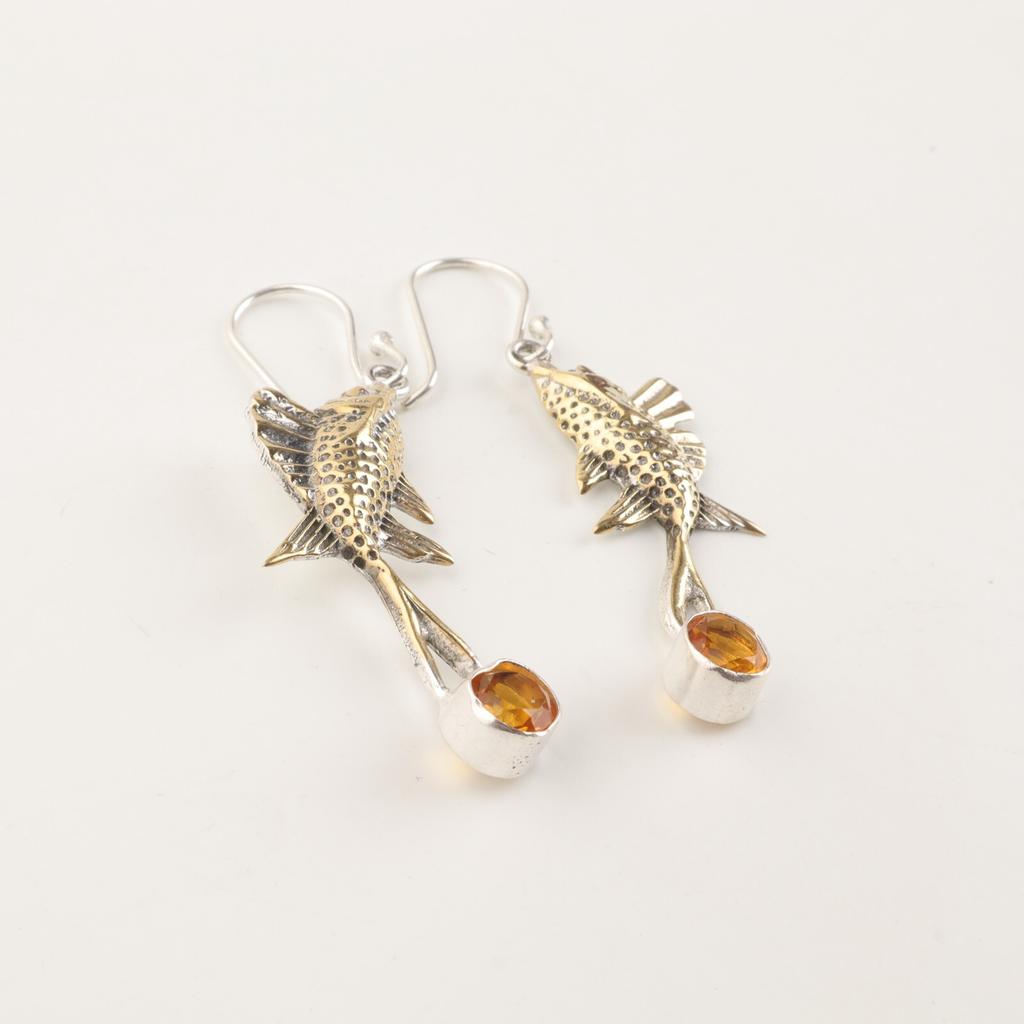 Citrine Gemstone 925 Sterling Silver Jewelry Earrings 2.17" Unique Gift Idea EE-148-10