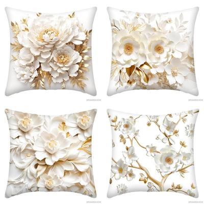 Home Decor Exquisite White And Gold Floral Pillow Covers Pattern Cushion Cover Suitable For Sofa Bedroom Car Pillow Cover