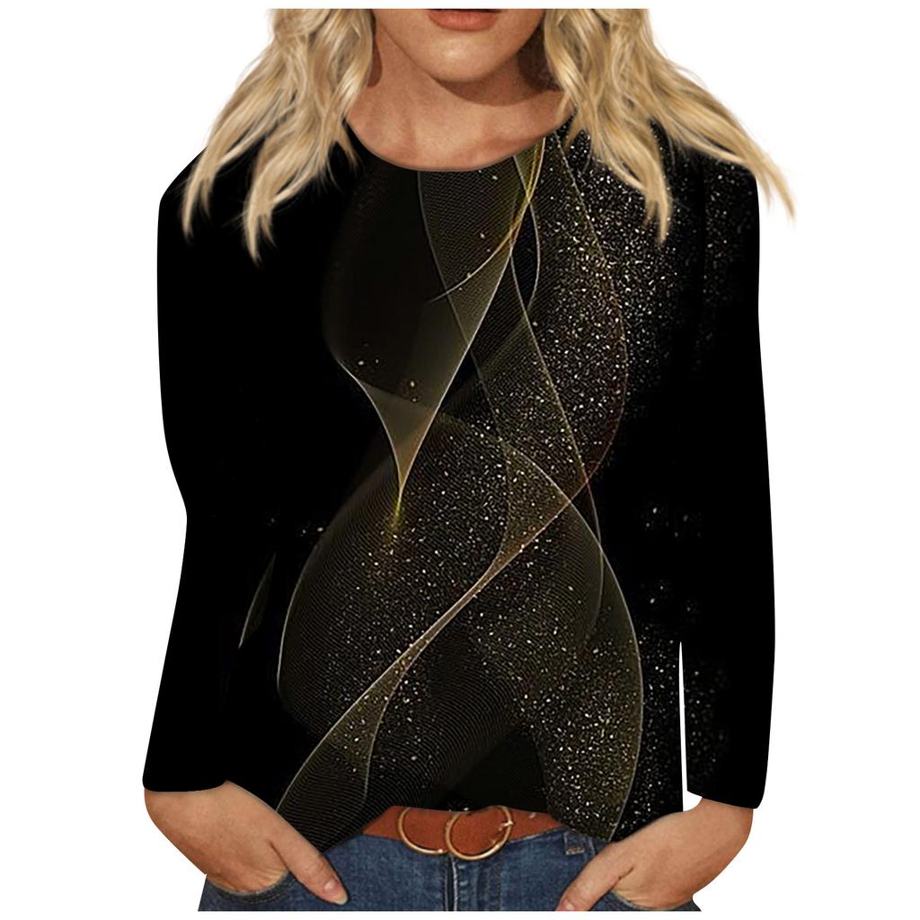 Damenmode, lässig, langärmelig, bedruckt, Rundhalspullover, Top-Bluse