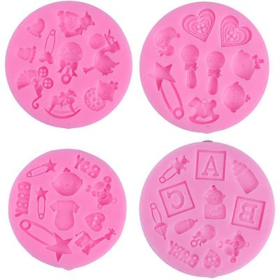 4 Teile/satz 3D Silikon Fondant Formen Baby Dusche Thema Kuchen Dekoration Backen Werkzeuge für Zucker Handwerk Schokolade Eis