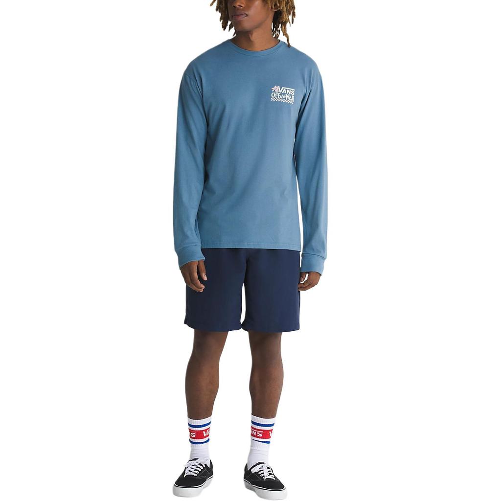 Vans Petal And Pest Long Sleeve T-Shirt Orchid Pattern Letter Print Loose Fit Crew Neck T-Shirt Men Tops Blue VN000G5AP8X