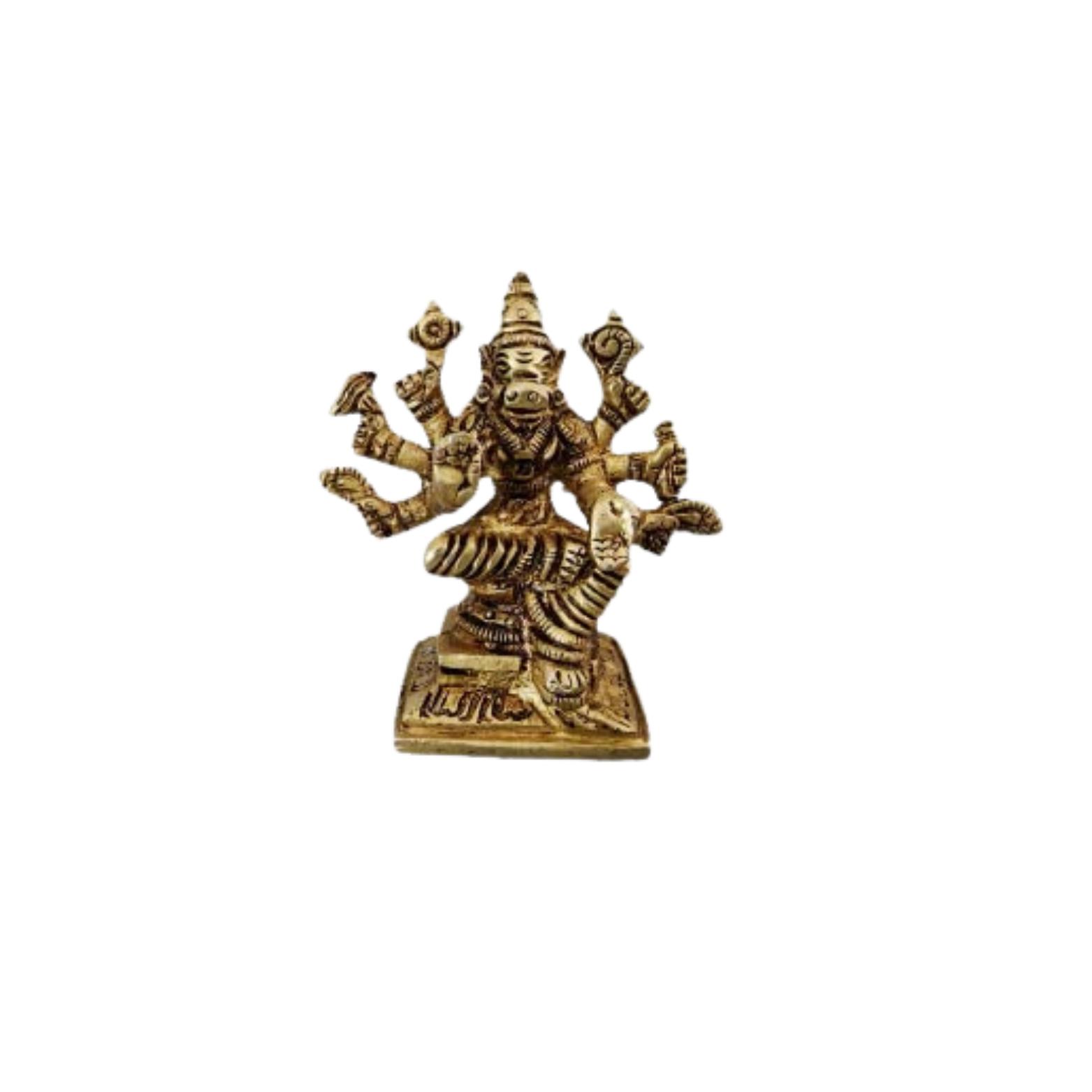 100% Pure Brass Varahi Devi Idol, Varahi Amman, Barahi Murti, Gold - 3.25 Inch