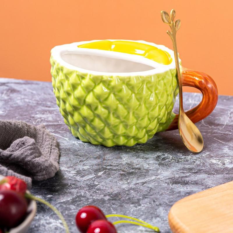 Kreative lustige Durian-Tasse Relief Durian-Muster Becher Hochwertige Keramiktasse Personalisierte Wasserbecher Partnertasse