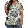 Women's Fashion Casual V-Neck Pullover Short Sleeve Large Size Vintage Printed Top