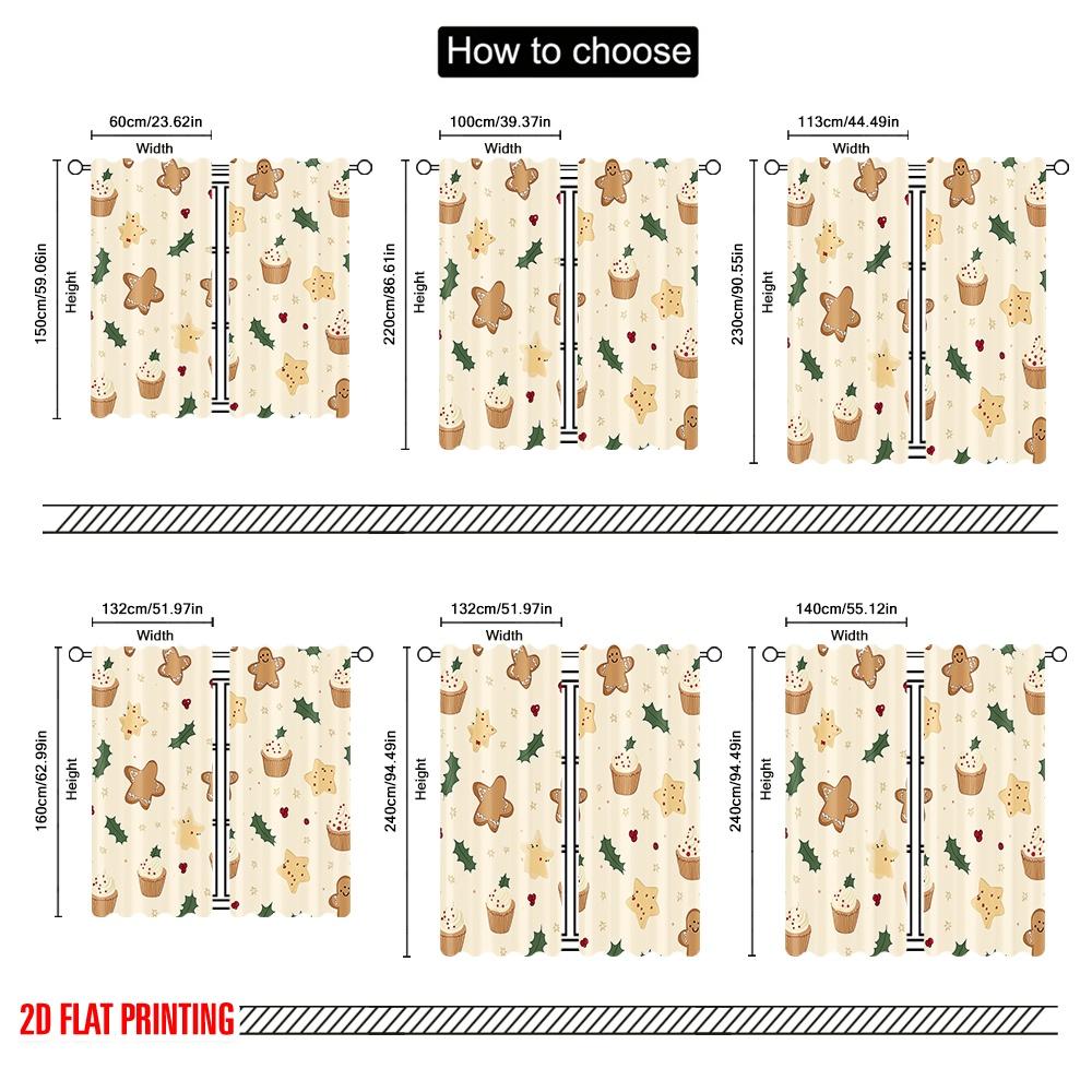 2 Stück, 2D-Flachdruckmuster Vorhänge Weihnachtsplätzchen Lebkuchen Sterne Muffins (4) Polyester Fabrik (ohne Stange) Vielseitig