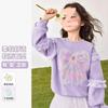 Girls Spring Autumn Long Sleeve Sweatshirt with Bow and Sequin Mesh Detail