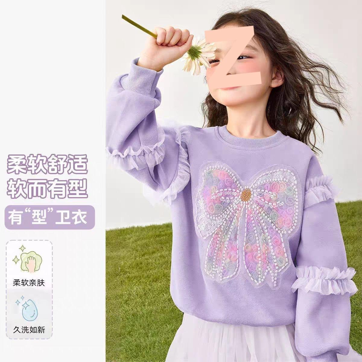 Girls Spring Autumn Long Sleeve Sweatshirt with Bow and Sequin Mesh Detail 110