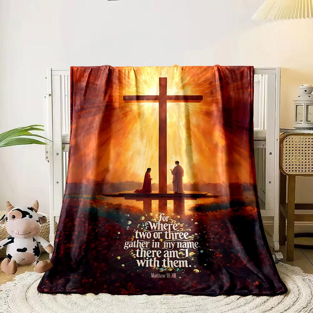 Religious Cross Prayer Themed Blanket Printed Blanket for Living Room Bed Couch Lunch Break Soft Cozy Blanket for Friend's Festival Gift
