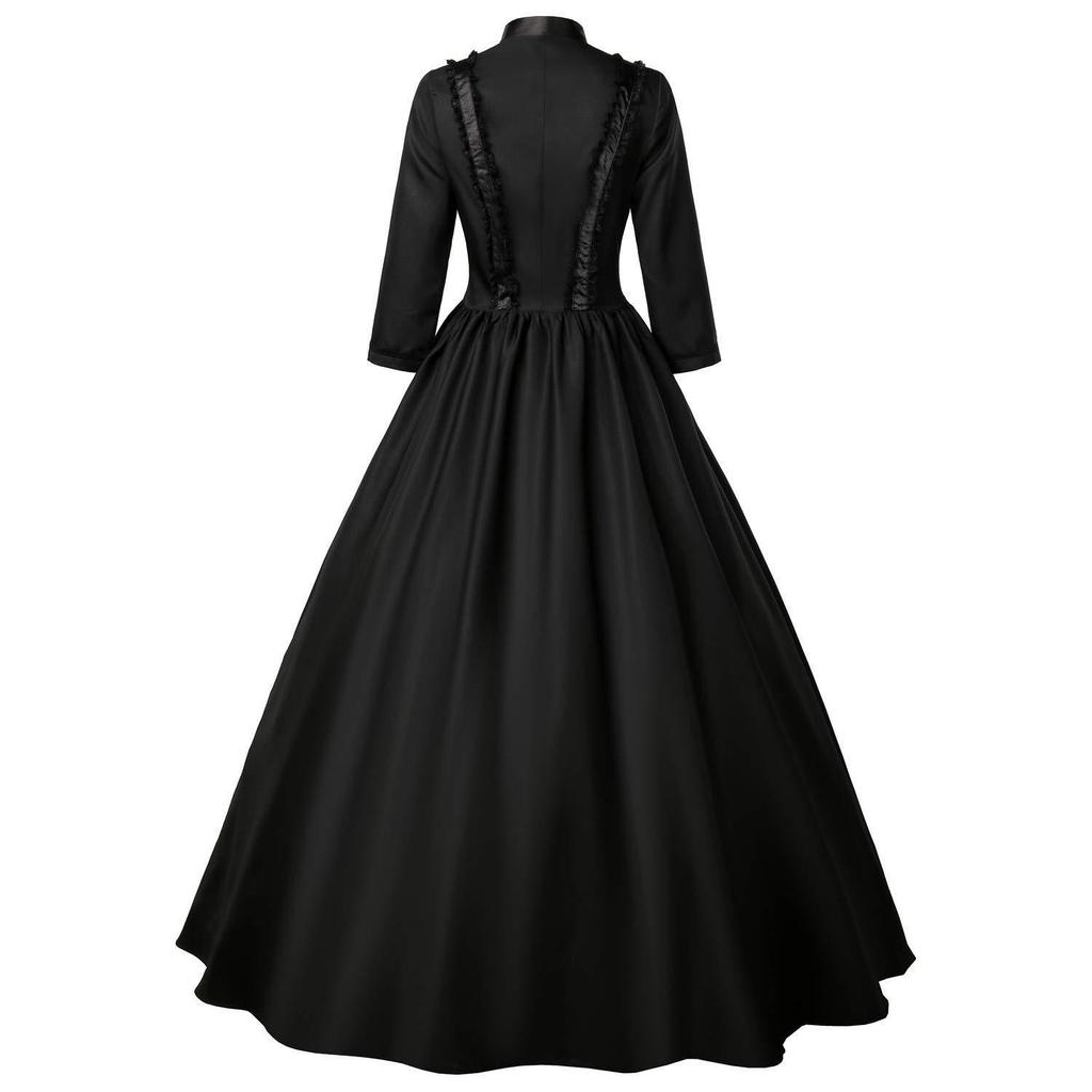 Vintage Victorian High Neck Ruffled Maxi Dress, 3/4 Sleeve A-Line Renaissance Gown for Women, Ideal for Cosplay, Halloween and Masquerade Parties