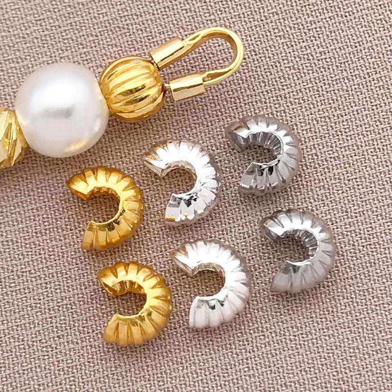 10Pcs 4Mm 18K Copper Plated Genuine Golden Thick Silvery Pattern Crescent End Buckle, Diy Jewelry Making Accessories
