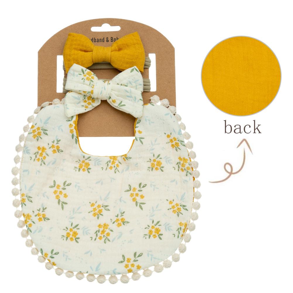 Baby Flower Bibs & Headbands Bow Nylon Hairbands Double Side Saliva Towel Feeding Burp Cloth Scarf Boys Girls Headwear