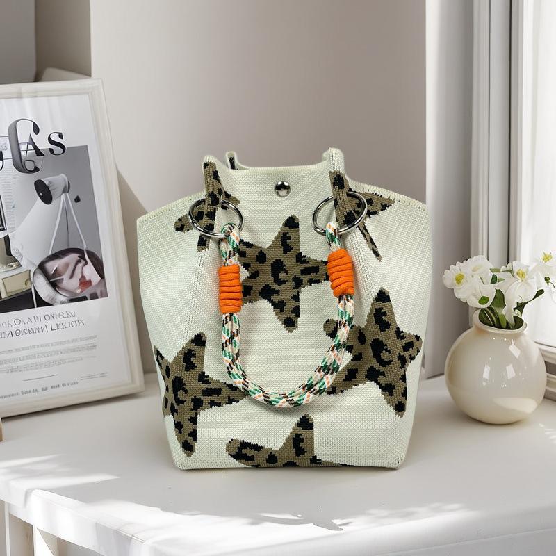 Women Knitted Bucket Tote Bag Large Capacity Versatile Handbag For Work Travel Lunch Storage