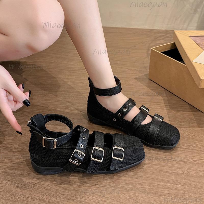 Inside Height Increasing Mary Jane Women's Shoes 2025 Retro Belt Buckle Single Shoes Square Toe Low Heel Pumps Zapatos De Mujer