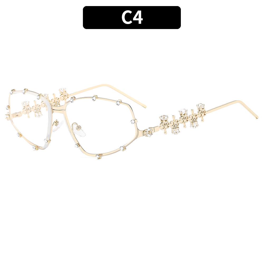 Rhinestone Special-shaped Glasses Women Men Fashion Oversized Cat Eye Glasses Metal Oval Shades Frame Vintage Party Eyeglasses