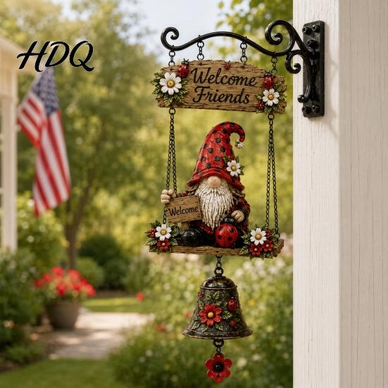 Melodious Wind Chime Bell Rustic Garden Gnome Bell Large Gnomes Welcome Hanging Doorbell Sun-resistant Ornament Decor for Front Porch Patio