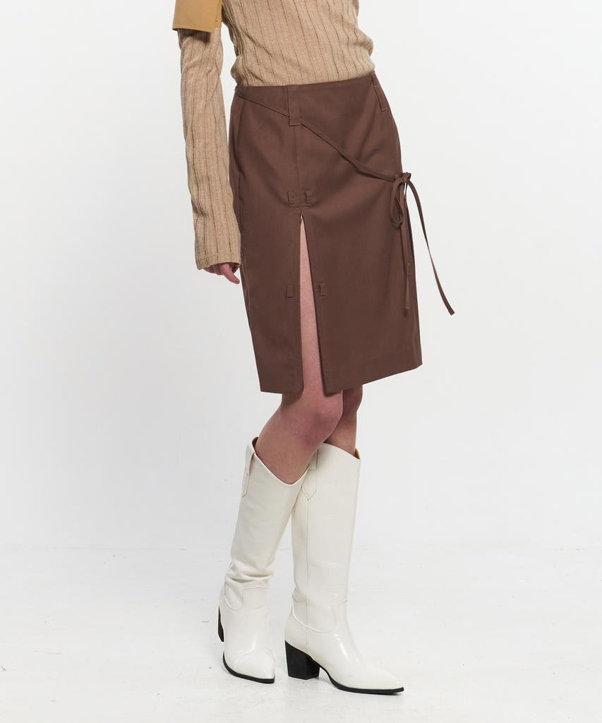 Kimjisu Ribbon Tied Slit Skirt _ Brown
