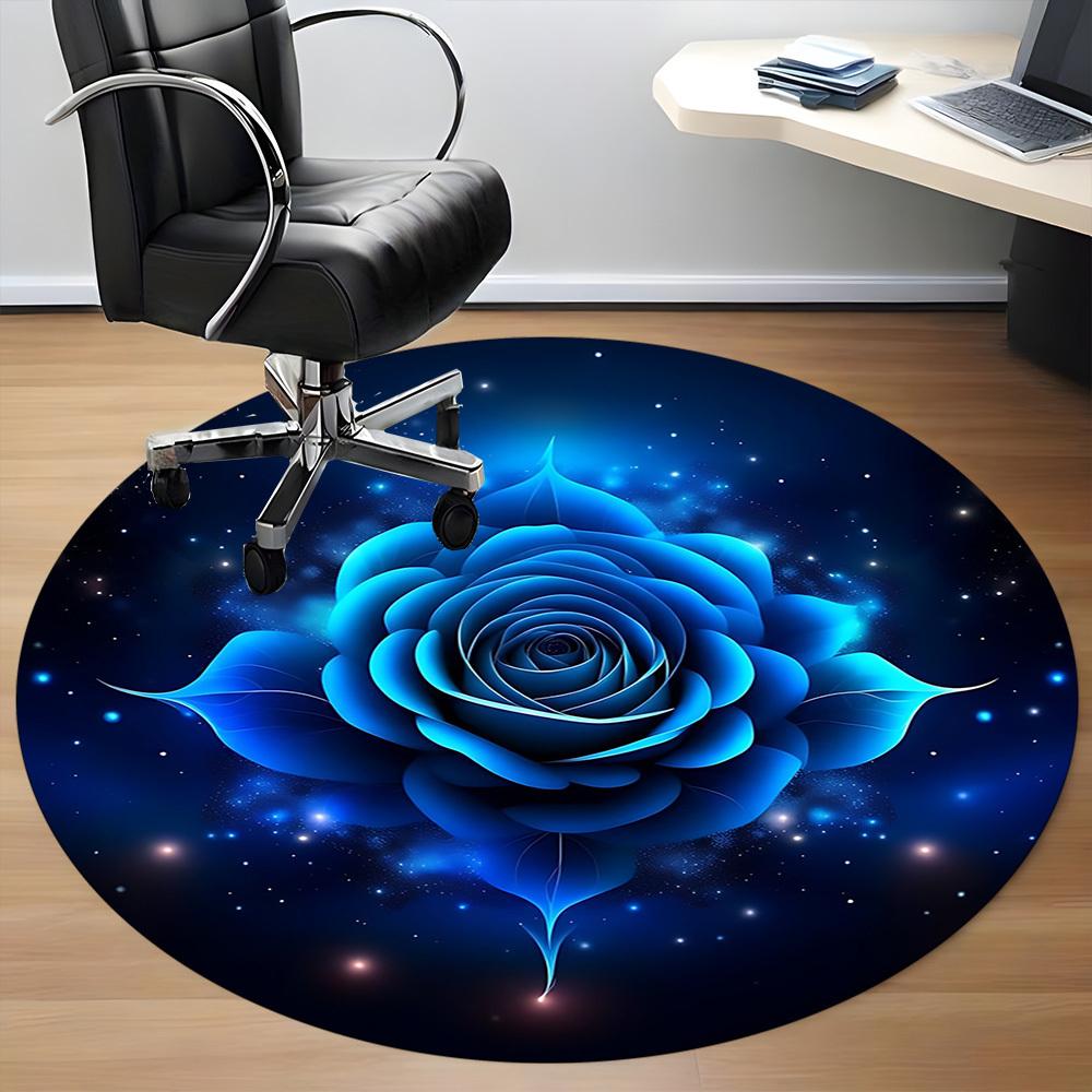 1pc Blue Rose Print Office Round Rug, Carpet for Office, Gaming, Lightweight Round Floor Mat Yy260208002