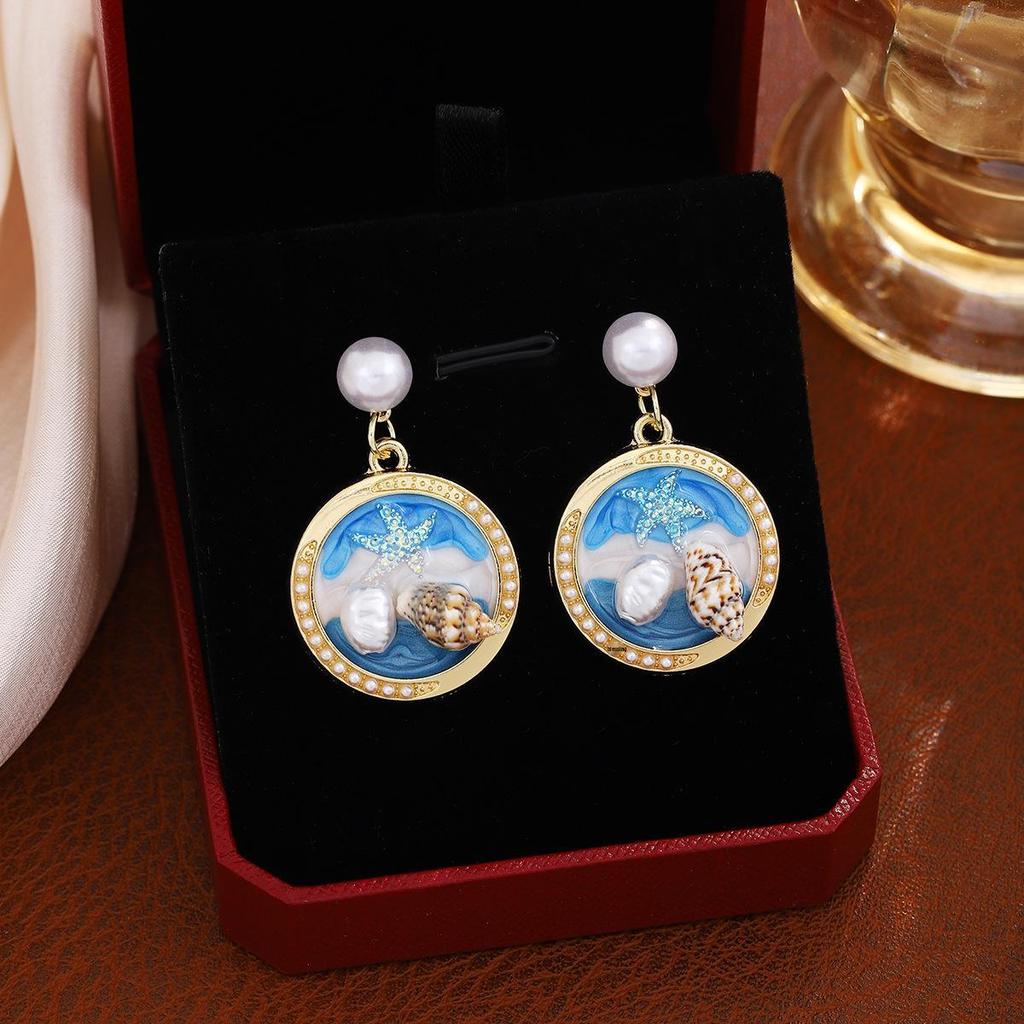 French Vintage Pearl & Conch Drop Earrings