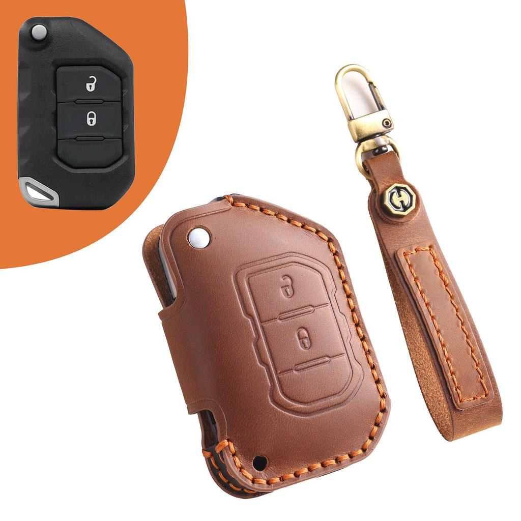 Leather Key Cover for Jeep Wrangler & Gladiator 24 Models - Men's Off-Road Accessory