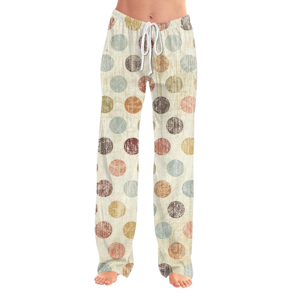 Womens Pajama Pants Sleepwear Casual Drawstring Elastic Waist Pants Comfy Straight Yoga Loose Trousers