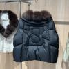 Womens Short Down Coat With Real Fox Fur Collar Warm Thickened Duck Jacket Loose Fit Winter Outerwear