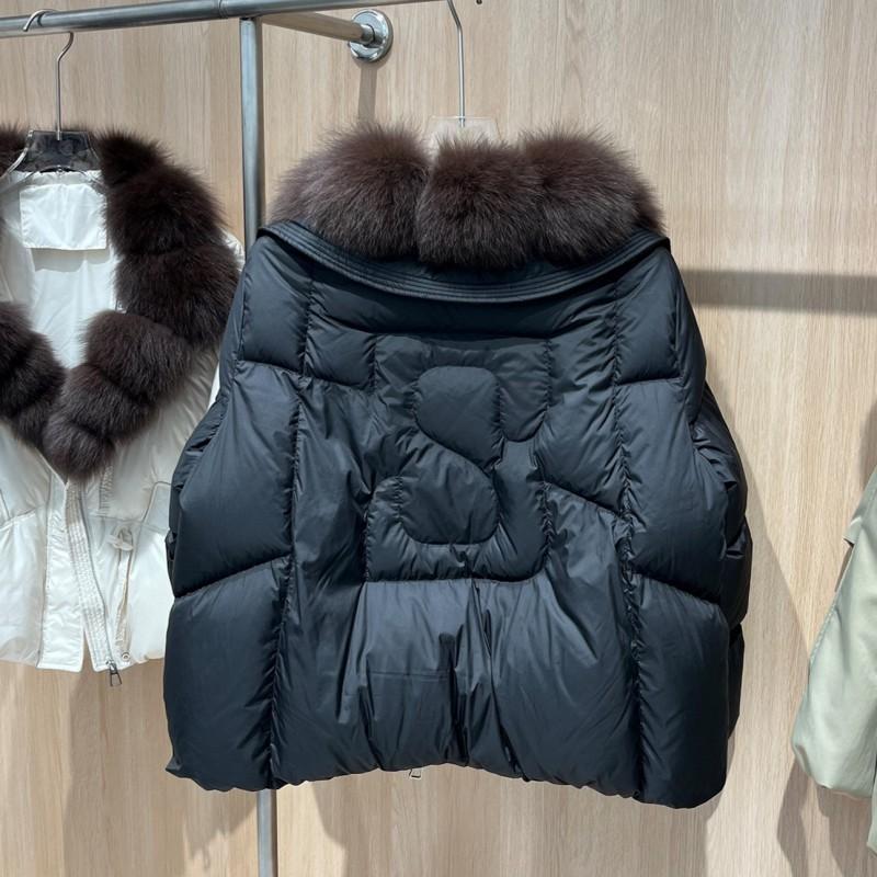 Womens Short Down Coat With Real Fox Fur Collar Warm Thickened Duck Jacket Loose Fit Winter Outerwear