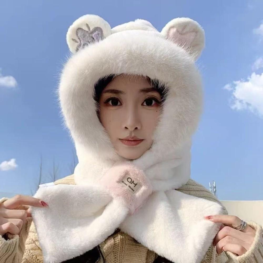 Windproof Integrated Cap Scarf Warm Neck Warmer Cute Ear Protection Cap  Outdoor