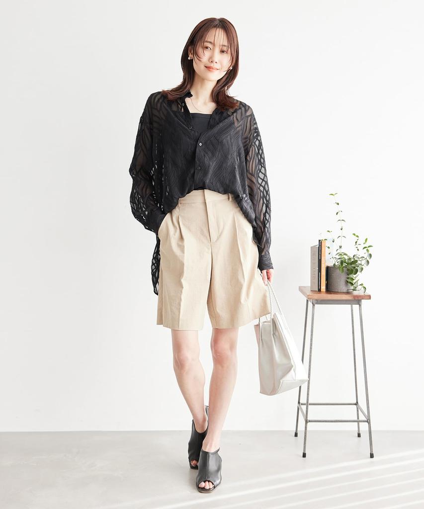 ROPE PICNIC Back Slit Jacquard Black Women's Shirt, (01)