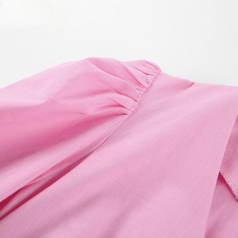 Летнее платье женское элегантное с V-образным вырезом и рукавами-фонариками на шнуровке — фото 13