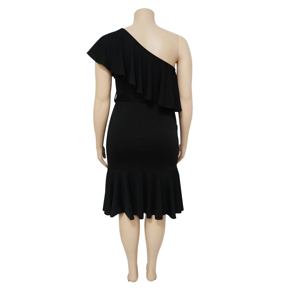 2023 Plus Size Women's European & American Fashion Slim Fit Ruffle Strapless Midi Dress