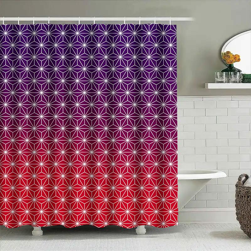 Moderne Geometrische Muster Duschvorhang Wasserdicht Badezimmer Dekor Mit Rot-Blau Gradient Design 72X84 Zoll Für Badewanne Oder