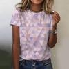 Summer Round Neck Geometric Pattern 3D Print Top Fashionable Casual Colorful Short Sleeved Women's T-shirts