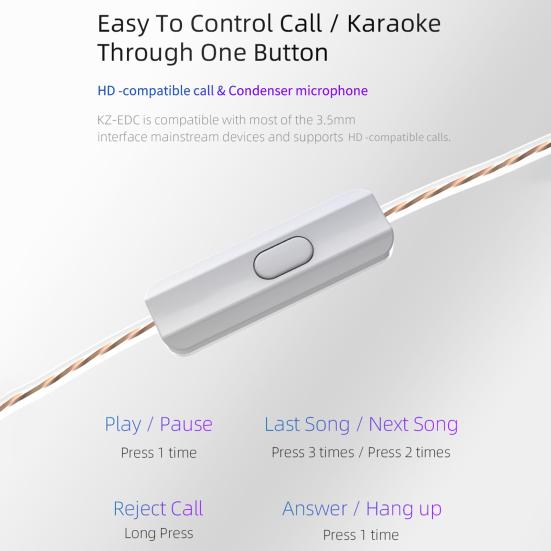 KZ Wired Earphone High Fidelity Line Control ABS Noise Reduction In-ear Headset for Phone