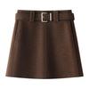 2025 Coffee Wool A-line High-waisted Slim-fitting Skirt for Petite Women’s Winter Collection