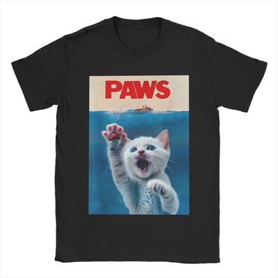 Men Women TShirt PAWS Funny Cat Parody Cat Lover Gift Kitten Shark Mouse Meow T Shirts Summer Tee Shirt Y2K Cotton Clothes