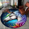 3D Niedliches Einhorn Cartoon Mädchen Geschenk Runder Teppich Teppich für Wohnzimmer Schlafzimmer Kinder Spielzimmer Dekor, Haustierbereich Teppich Rutschfeste Bodenmatte