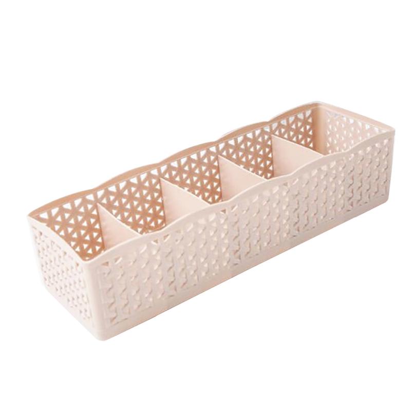 5 Cells Plastic Organizer Storage Box Tie Bra Socks Drawer Cosmetic Divider Housekeeping Container