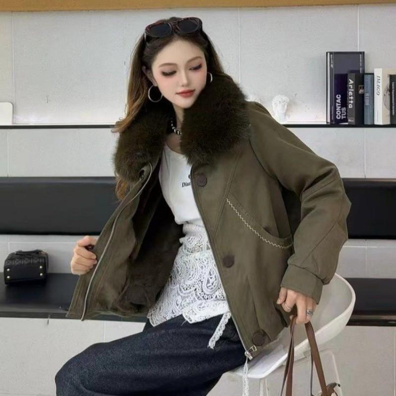 Womens Oversized Collar Faux Fur Lined Parka 2026 Fall Winter Thick Warm Fashion Coat