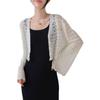 Female Hollow V-neck Knitted Cardigan Thin Cover Long Sleeved Solid Color Top Fashionable