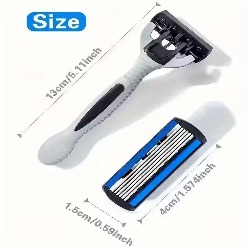 Men's Manual Razor Safety Razor 6 Layer Stainless Steel Depilatory Blade, Replaceable Razor Heads, Shaving Tools