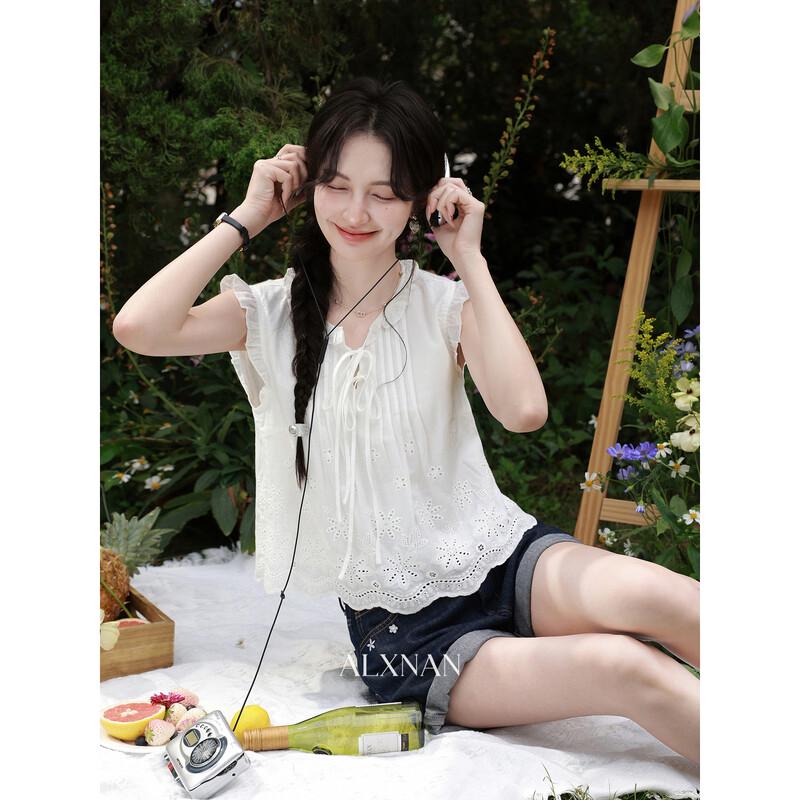 Lu Xiangnan Women s French Style Sleeveless Ruffled Blouse L