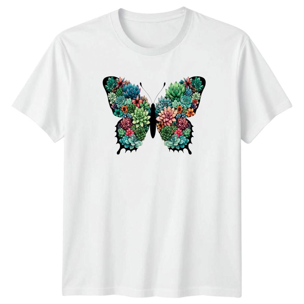 Vibrant Butterfly Succulent Design TShirt Botanical Plant Nature Lovers Gift S